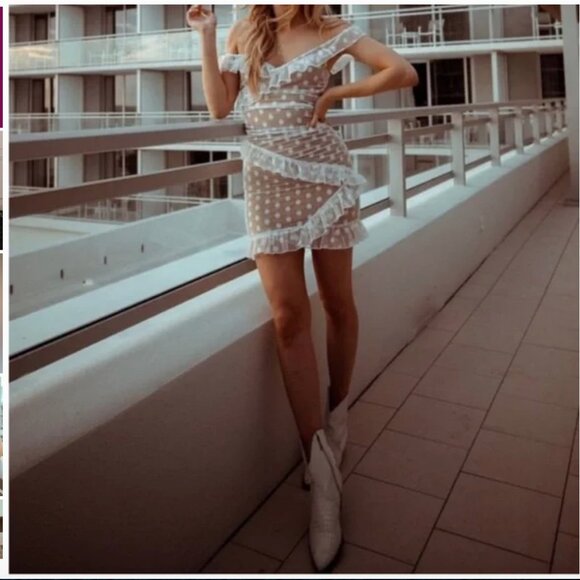 EUC Revolve x Majorelle Bandit Polka Dot White Mini Dress - Picture 3 of 10